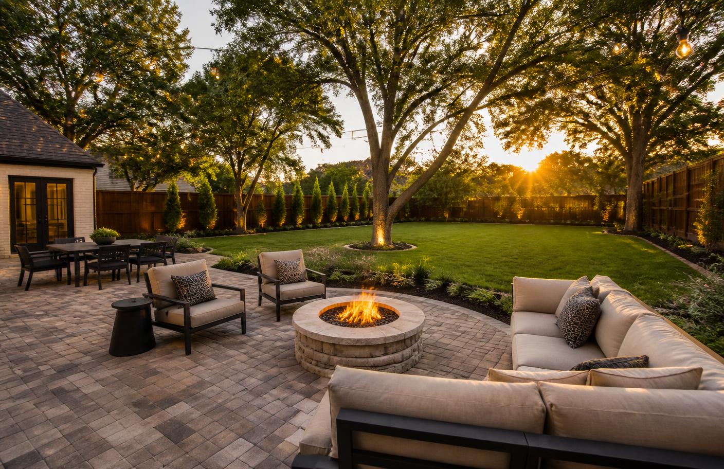Paver patio & fire pit — Southlake after transformation