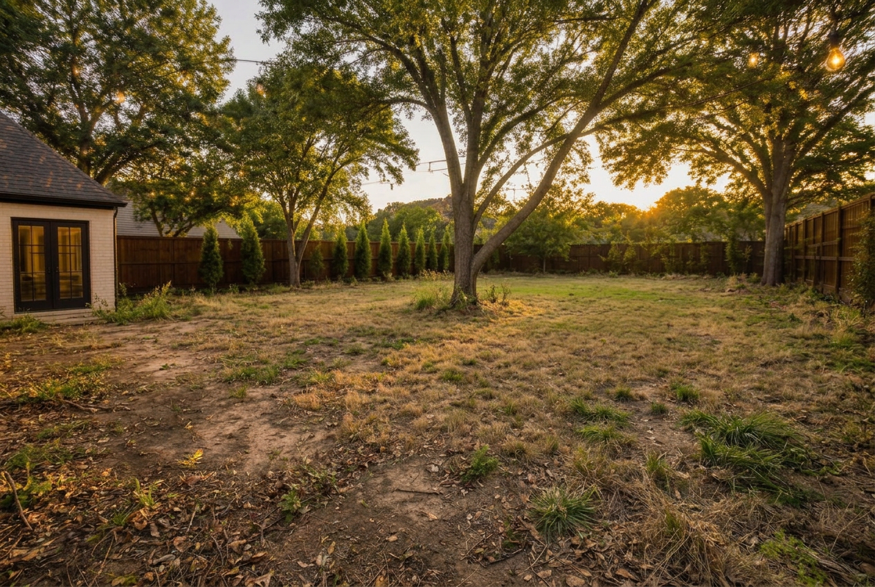 Paver patio & fire pit — Southlake before transformation