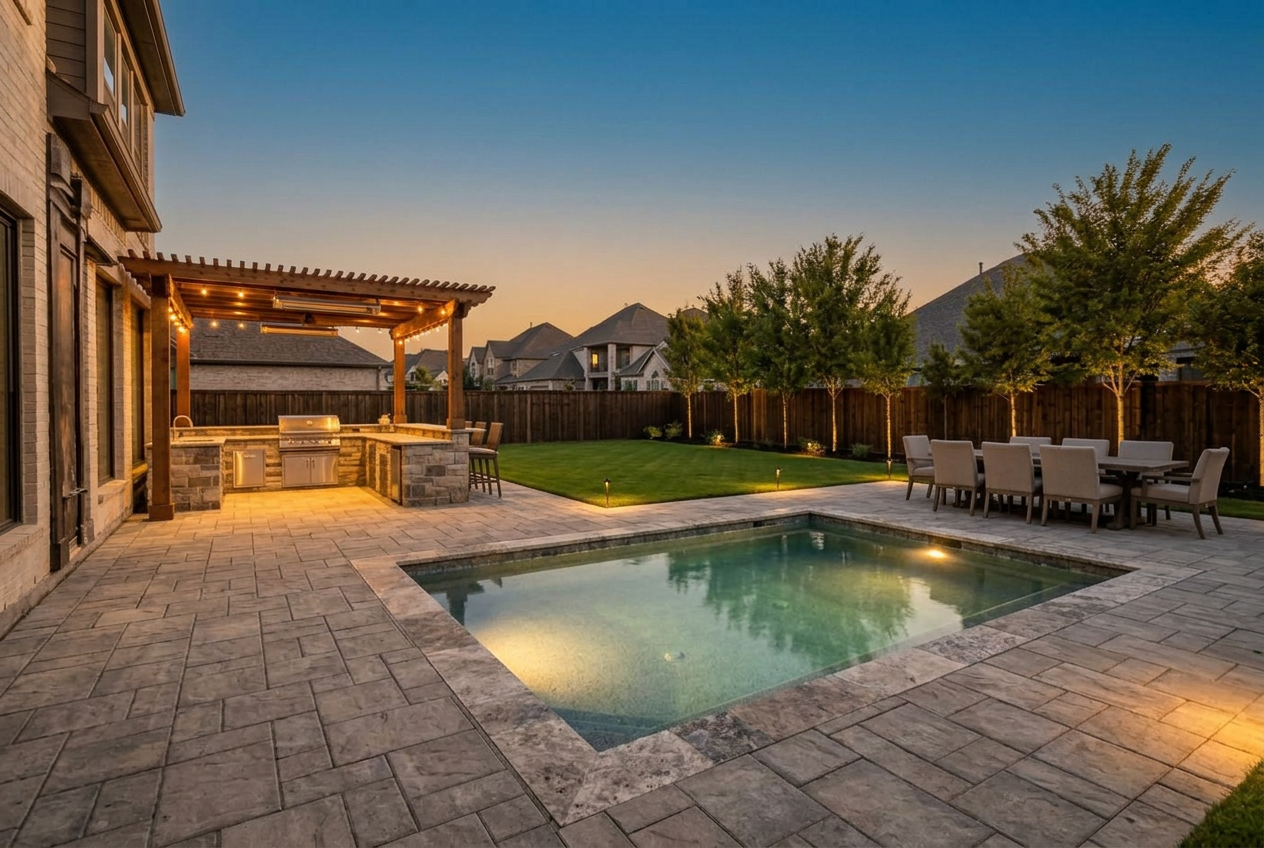 Outdoor kitchen & pergola — Frisco after transformation